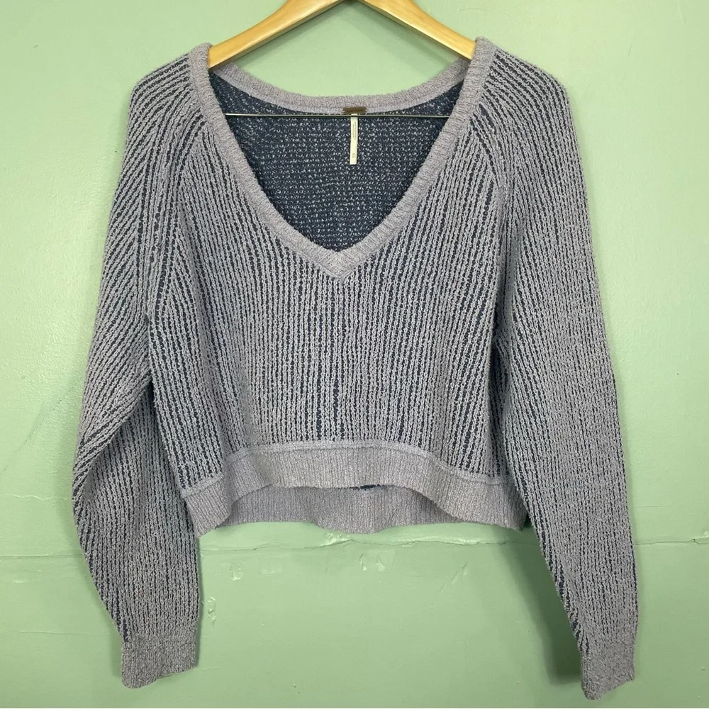 Free People High Low‎ V Neck Sweater Sweatshirt Pullover Cropped Purple Medium